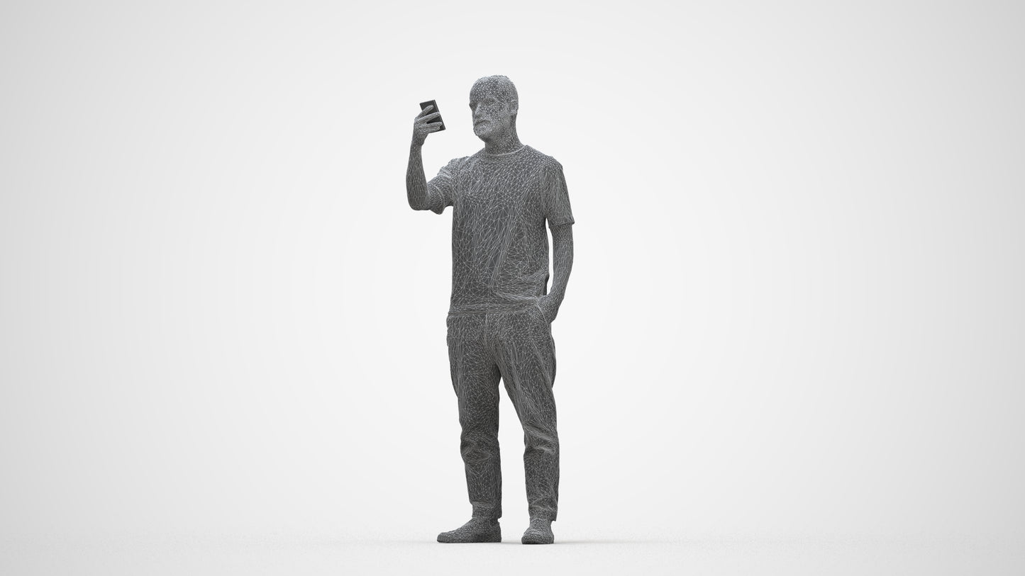 3D people model man casual standing, scanned human for 3ds Max rendering, wireframe back view