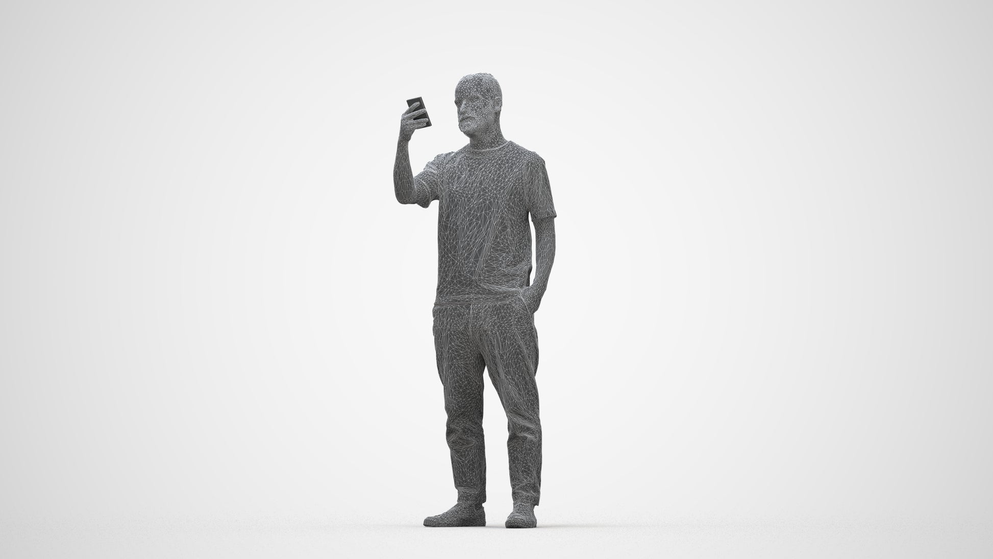3D people model man casual standing, scanned human for 3ds Max rendering, wireframe back view