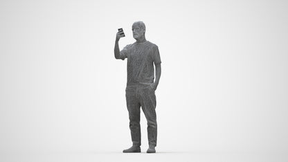 3D people model man casual standing, scanned human for 3ds Max rendering, wireframe back view