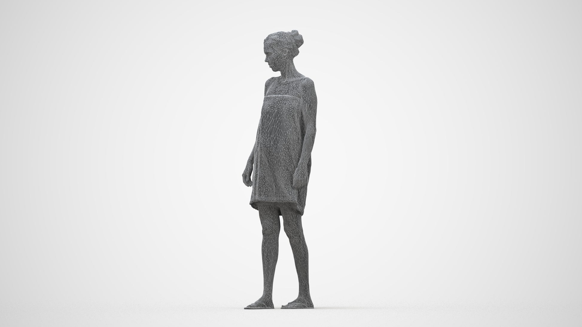 scanned 3D woman casual bathroom, photogrammetry people for Enscape and V-Ray, wireframe back view