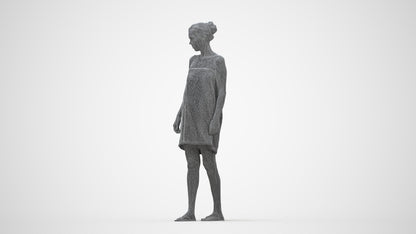 scanned 3D woman casual bathroom, photogrammetry people for Enscape and V-Ray, wireframe back view