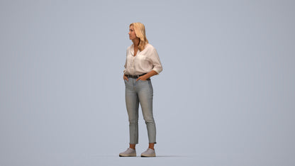 realistic 3D woman casual standing, scanned archviz people for Blender and 3ds Max, top-down view render