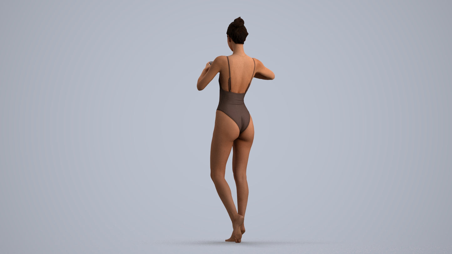3D people model woman pool, scanned human for 3ds Max rendering, front view render