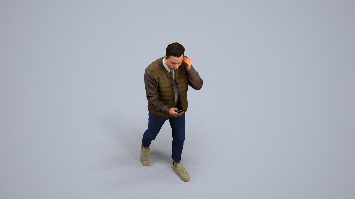 3D scanned man walking casual, photorealistic archviz people for Enscape and SketchUp, back view render