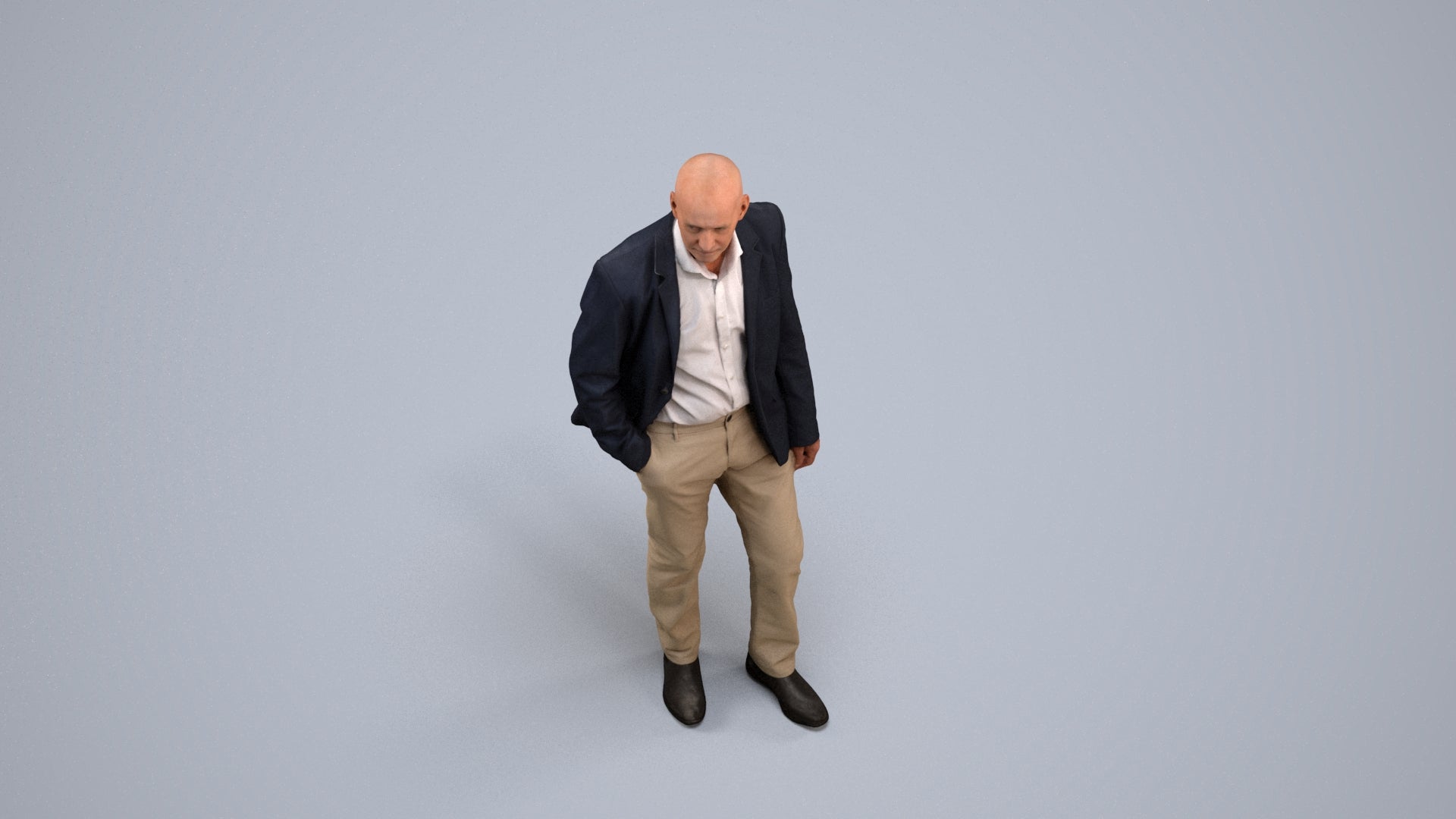 3D scanned senior man business, photorealistic archviz people for Enscape and SketchUp, back view render