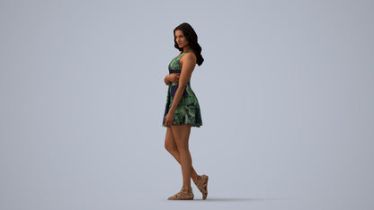 realistic 3D woman walking, scanned archviz people for Blender and 3ds Max, three-quarter view render