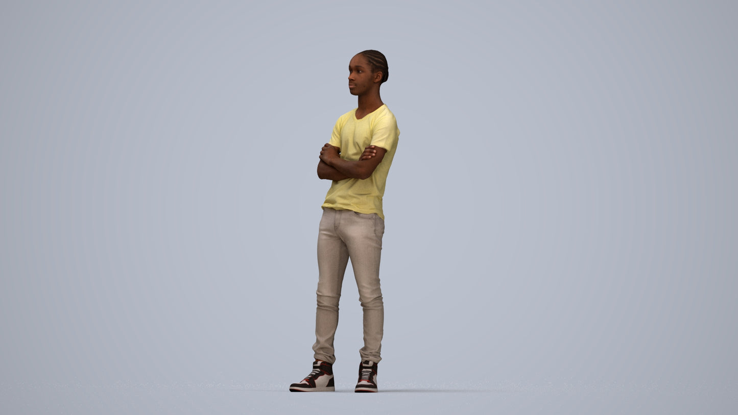 3D human model boy casual kids, photogrammetry scanned person for archviz, top-down view render