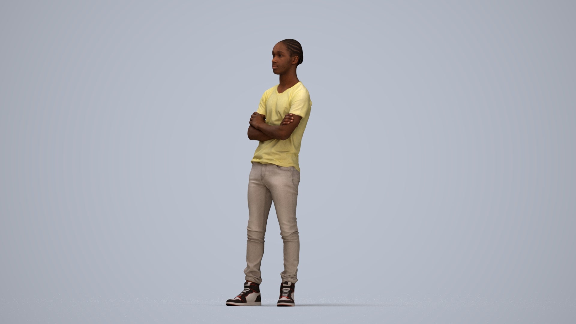 3D human model boy casual kids, photogrammetry scanned person for archviz, top-down view render
