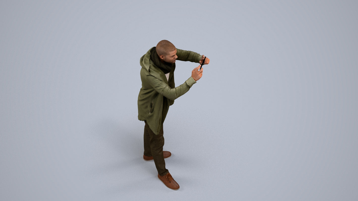 realistic 3D human man casual standing, archviz people FBX OBJ for Blender, back view render