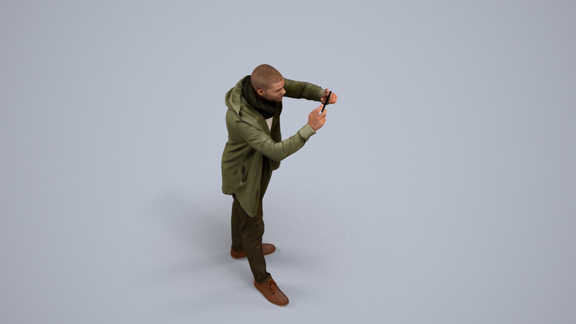realistic 3D human man casual standing, archviz people FBX OBJ for Blender, back view render