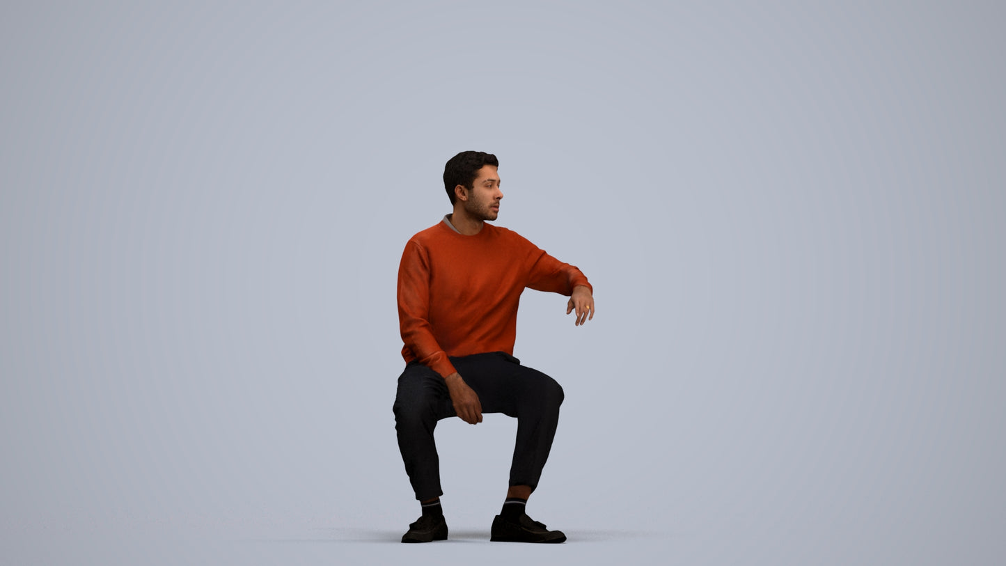 photogrammetry 3D man casual sitting, realistic human model archviz FBX, standing pose render