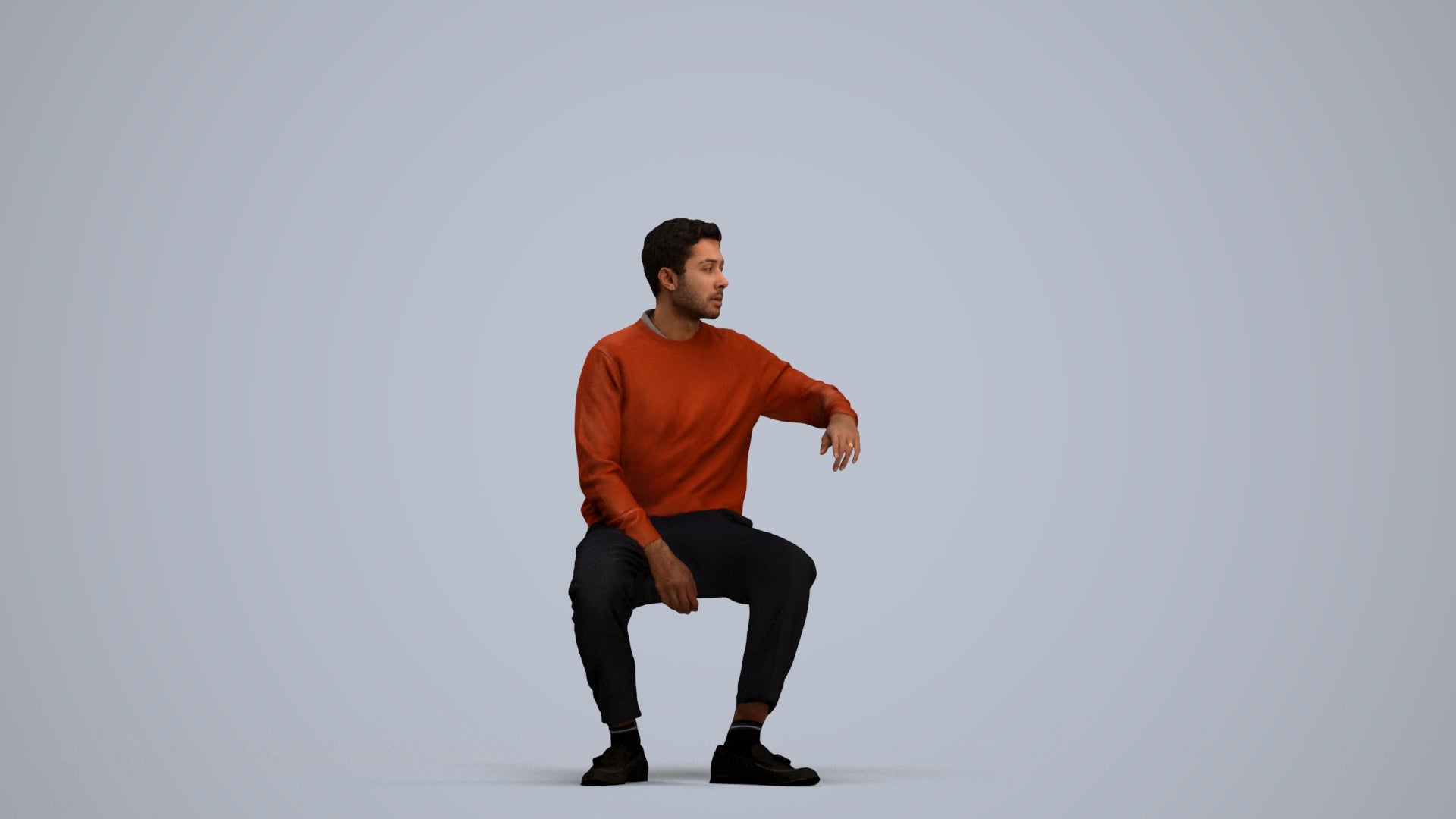 photogrammetry 3D man casual sitting, realistic human model archviz FBX, standing pose render