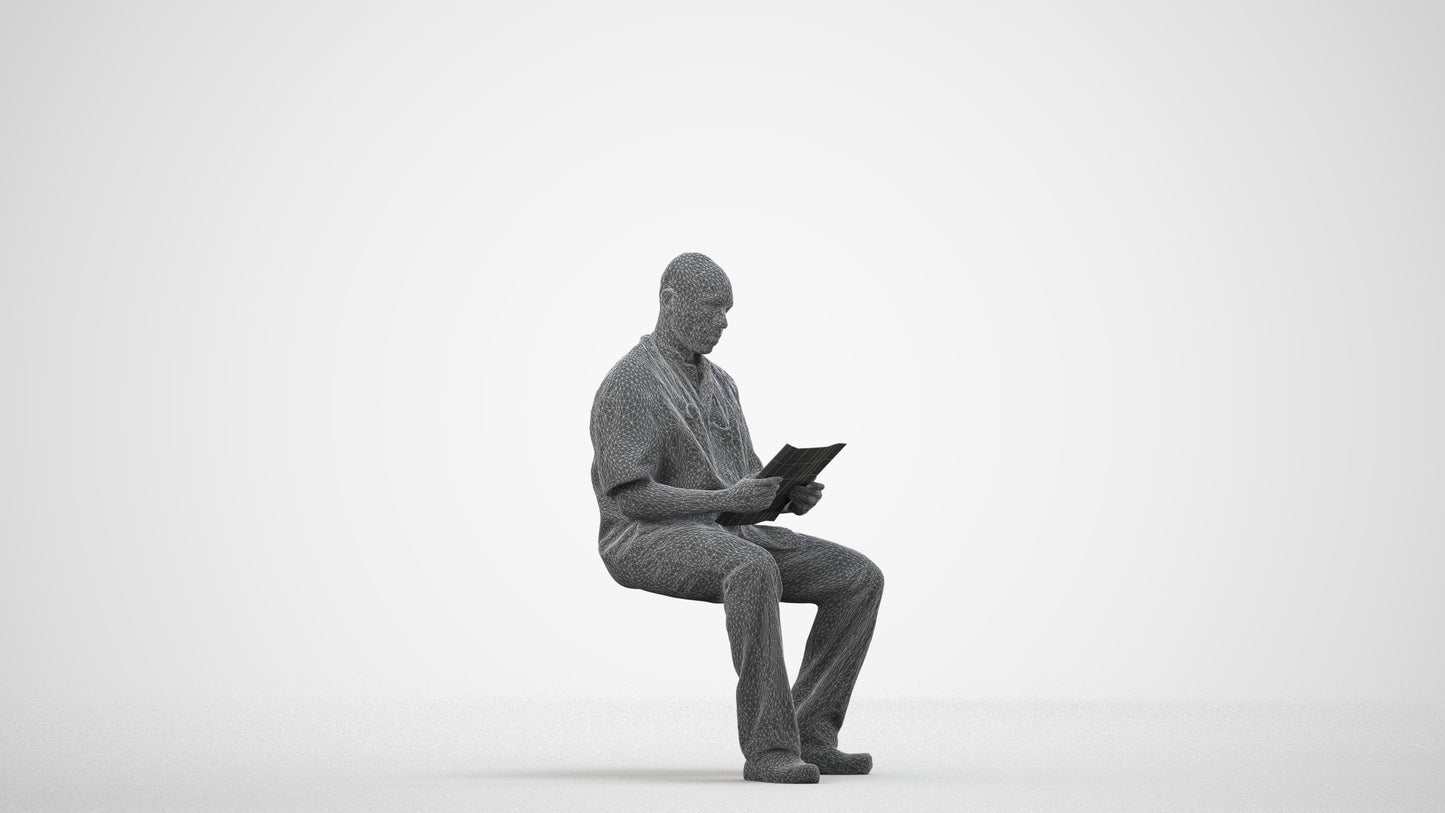 photogrammetry 3D man medical, realistic human model archviz FBX, wireframe side view