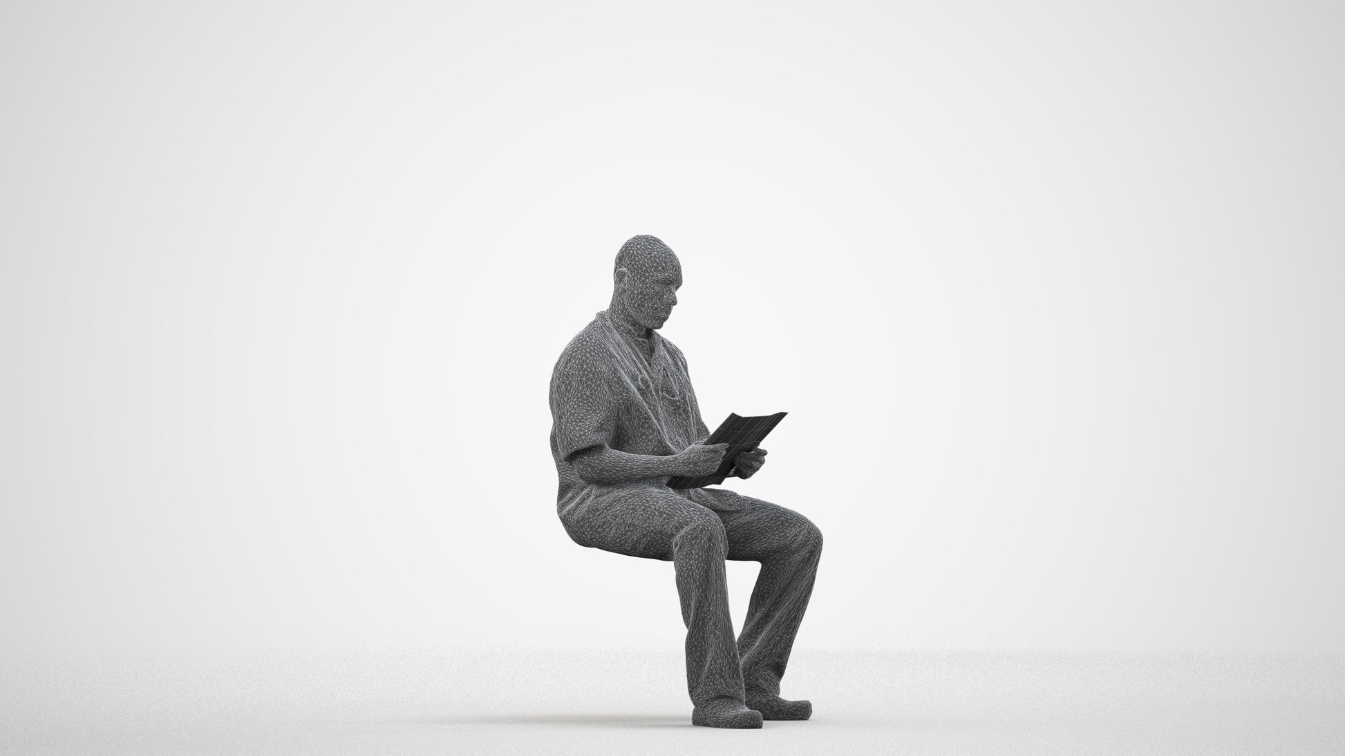 photogrammetry 3D man medical, realistic human model archviz FBX, wireframe side view