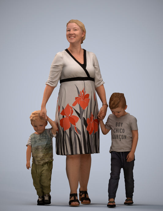 3D human model girl casual kids, photogrammetry scanned person for archviz