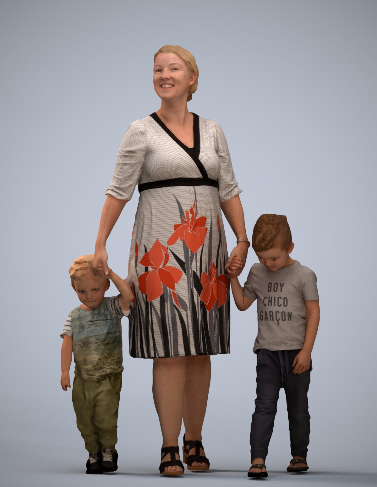 3D human model girl casual kids, photogrammetry scanned person for archviz