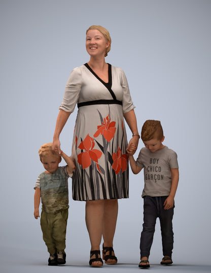 3D human model girl casual kids, photogrammetry scanned person for archviz