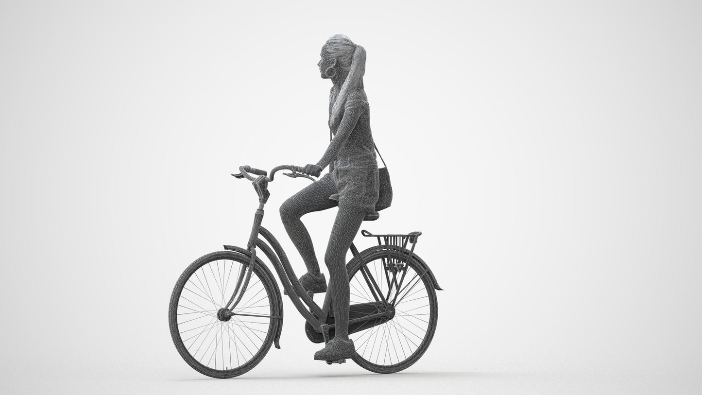 3D people model woman casual cycling, scanned human for 3ds Max rendering, square thumbnail