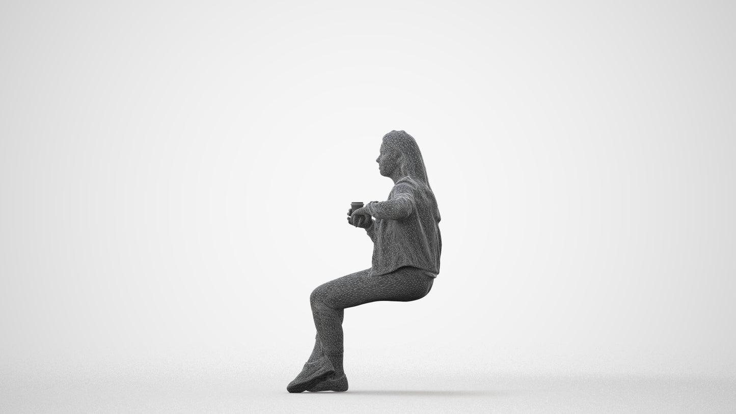 3D people model woman casual sitting, scanned human for 3ds Max rendering, square thumbnail