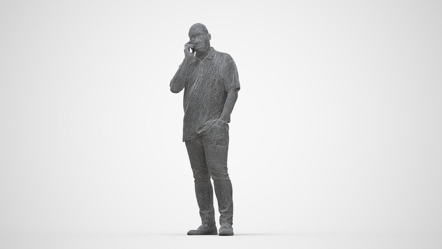 photogrammetry 3D man casual standing, realistic human model archviz FBX, wireframe back view