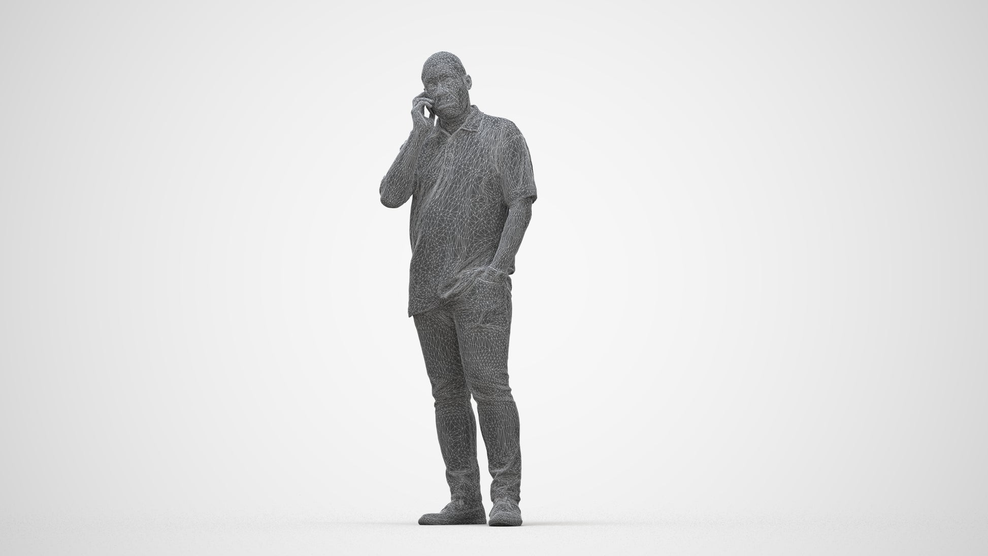 photogrammetry 3D man casual standing, realistic human model archviz FBX, wireframe back view