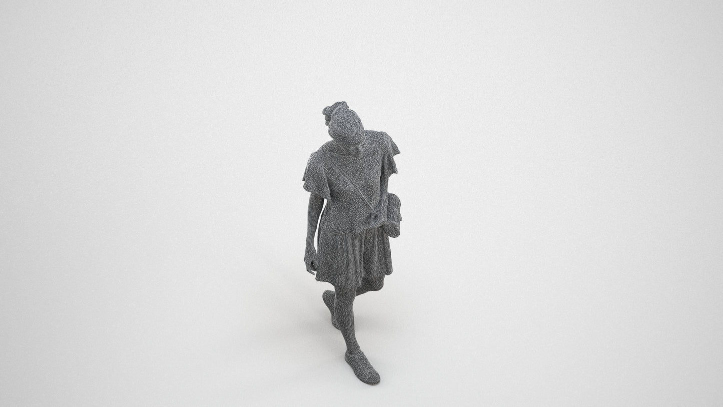 scanned 3D woman casual standing, photogrammetry people for Enscape and V-Ray, wireframe three-quarter view