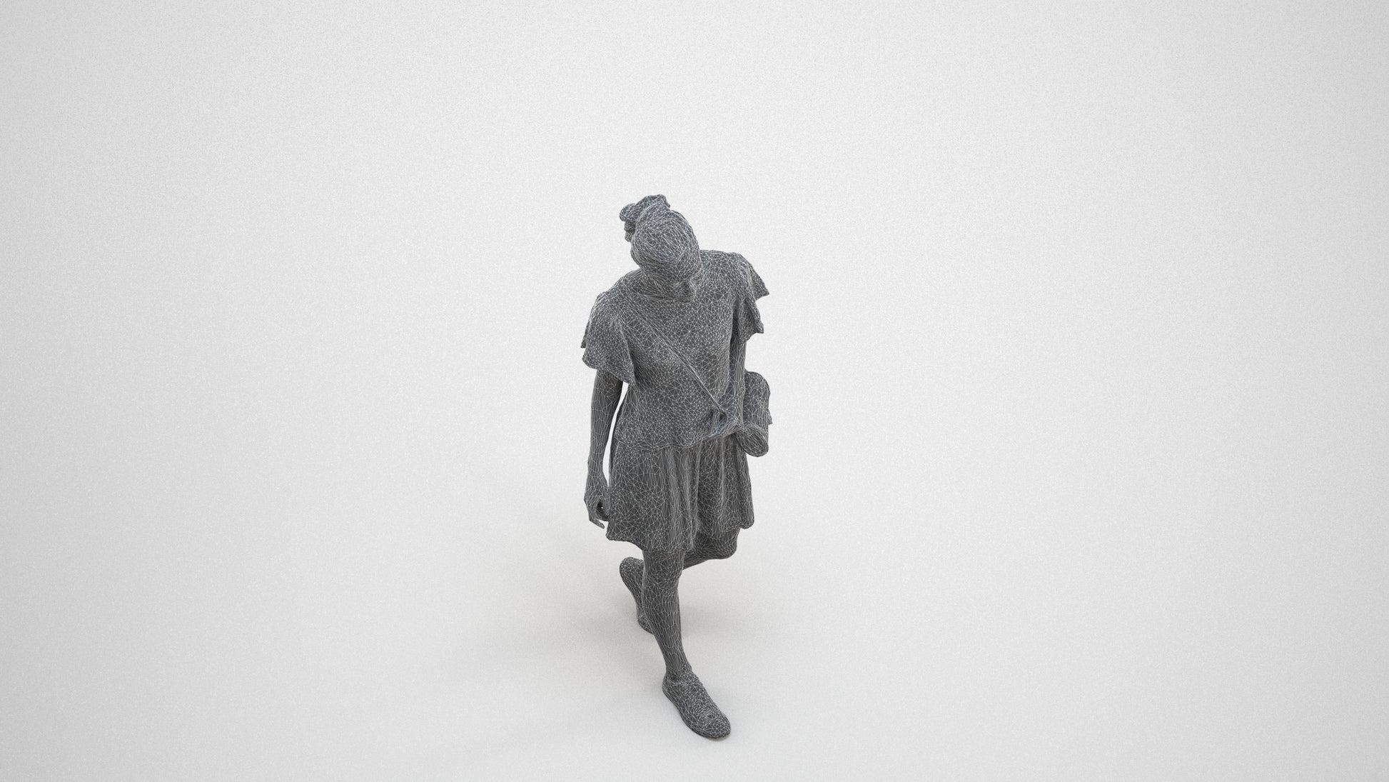 scanned 3D woman casual standing, photogrammetry people for Enscape and V-Ray, wireframe three-quarter view