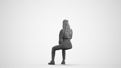 scanned 3D woman sport sitting, photogrammetry people for Enscape and V-Ray, wireframe front view