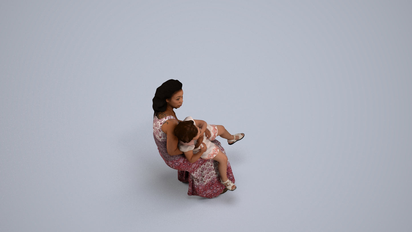 realistic 3D human girl casual kids, archviz people FBX OBJ for Blender, back view render