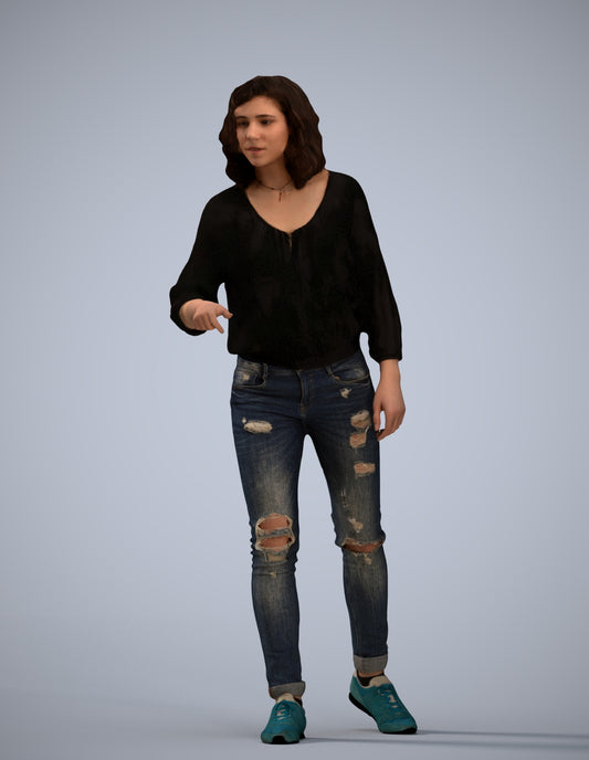 realistic 3D human woman casual mix, archviz people FBX OBJ for Blender