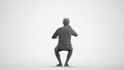 3D scanned man sitting casual, photorealistic archviz people for Enscape and SketchUp, wireframe front view
