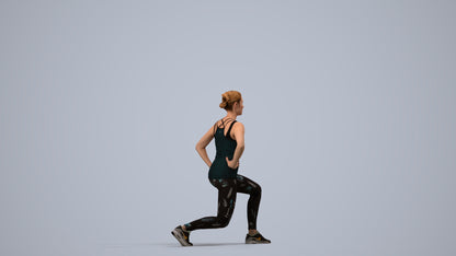3D human model woman sport standing, photogrammetry scanned person for archviz, side view render