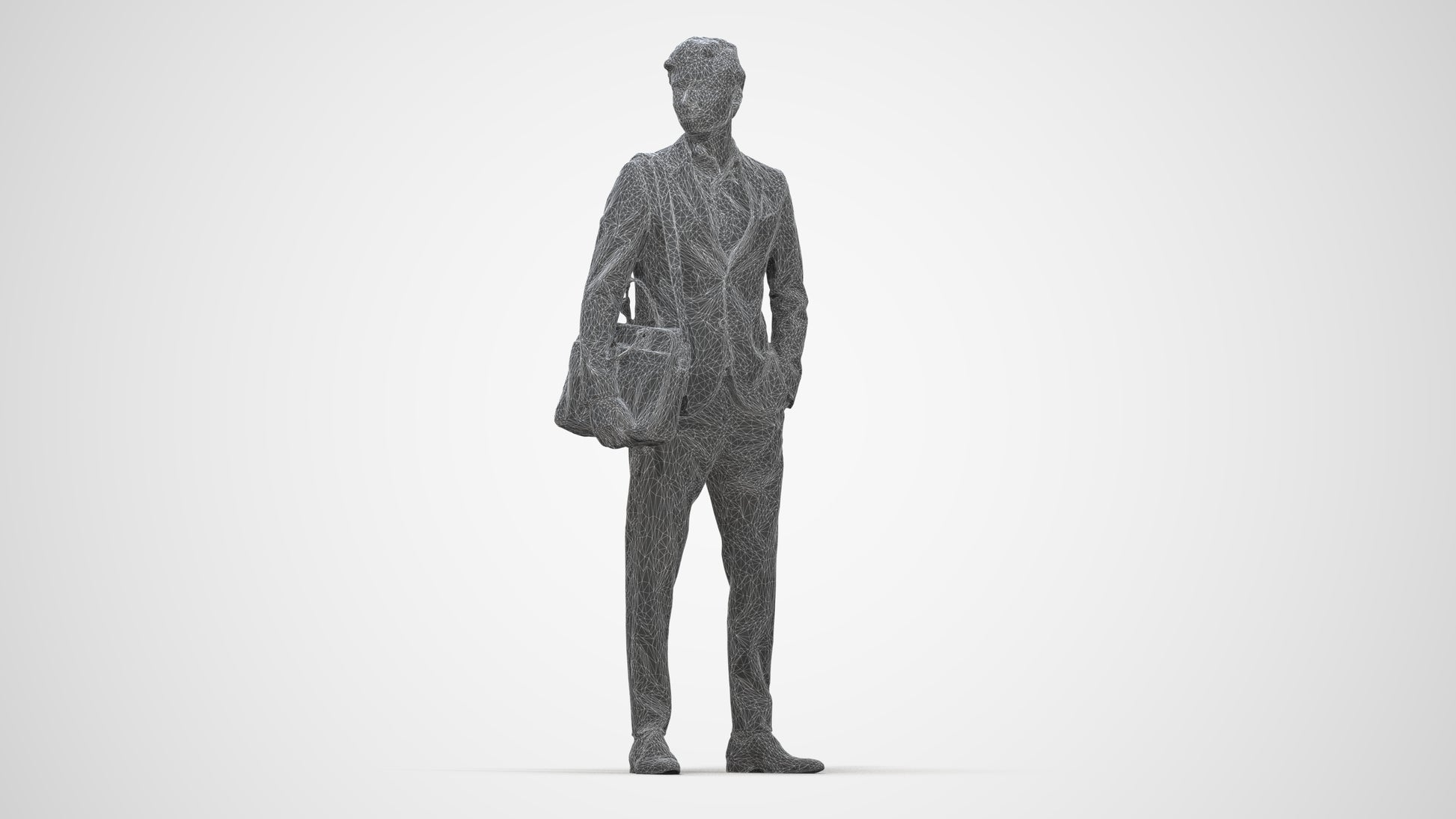 3D human model man business, photogrammetry scanned person for archviz, wireframe back view