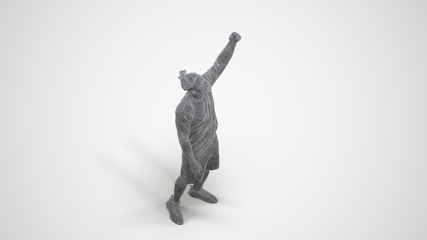3D human model man sport, photogrammetry scanned person for archviz, wireframe three-quarter view