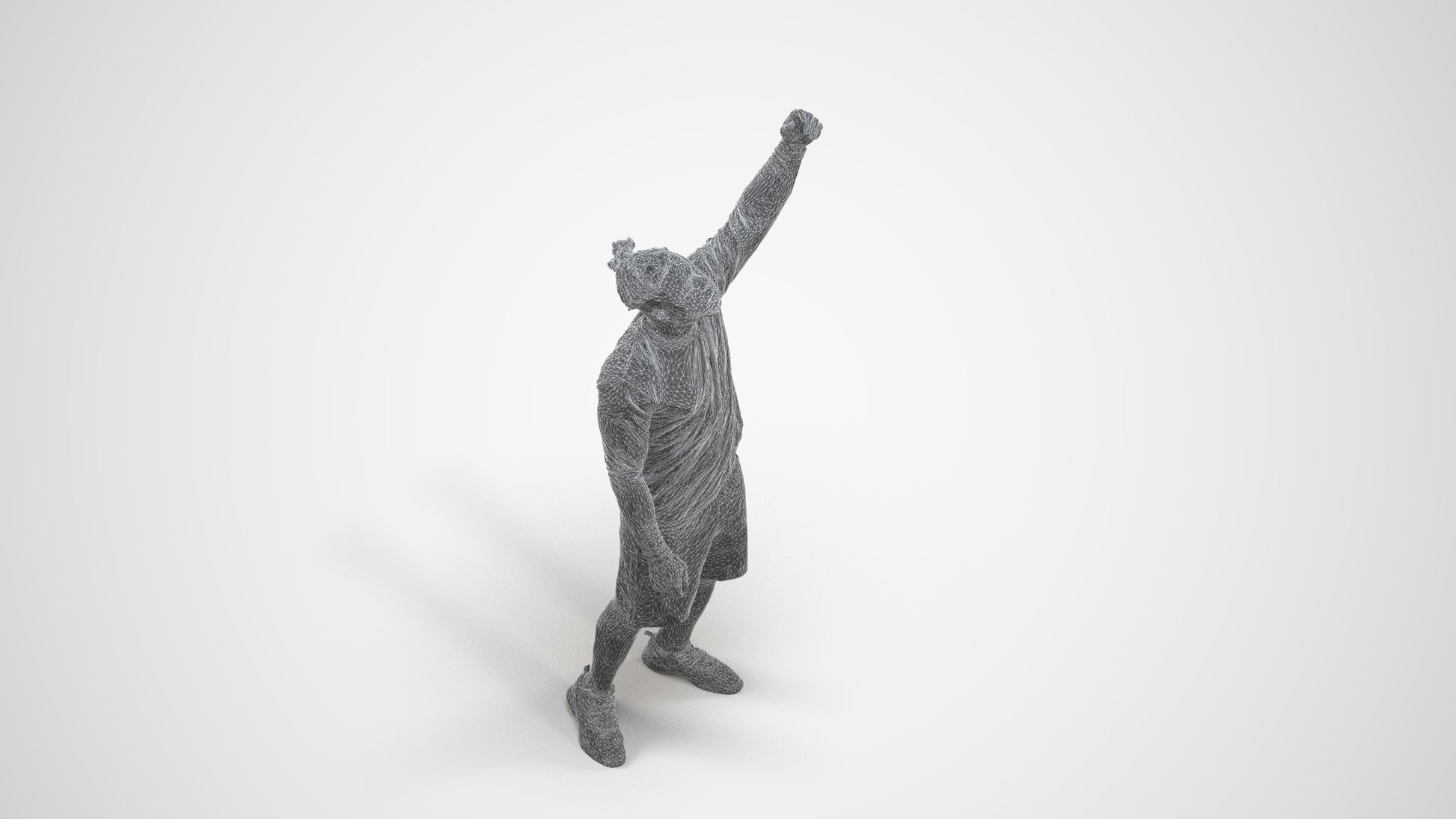 3D human model man sport, photogrammetry scanned person for archviz, wireframe three-quarter view