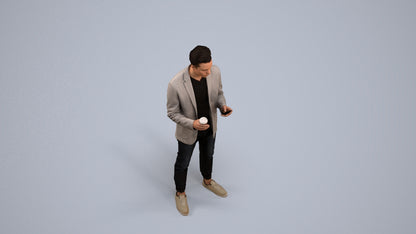 3D human model man business standing, photogrammetry scanned person for archviz, back view render