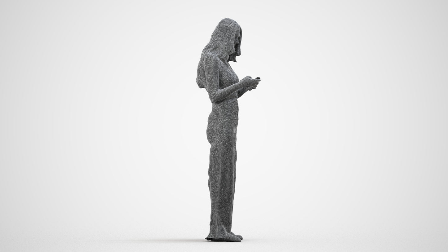 photogrammetry 3D woman casual standing, realistic human model archviz FBX, wireframe side view