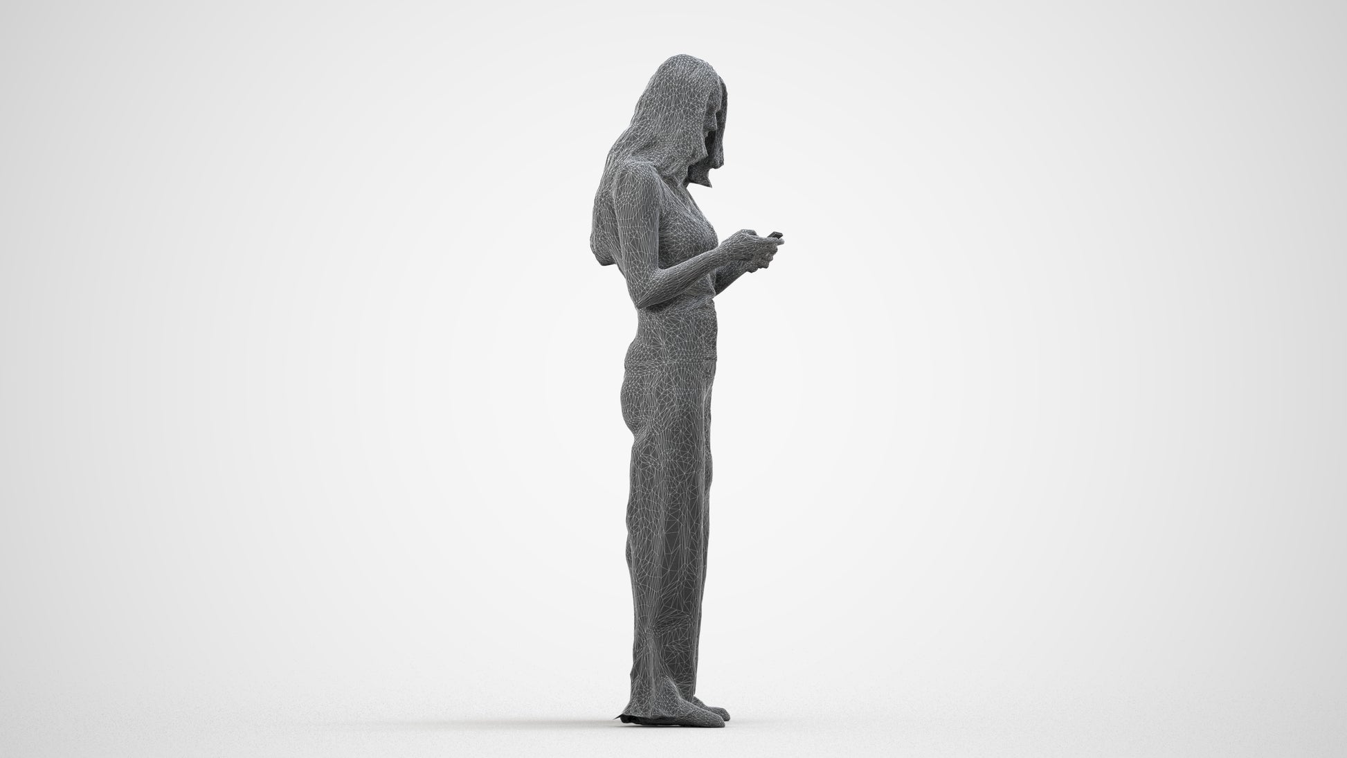 photogrammetry 3D woman casual standing, realistic human model archviz FBX, wireframe side view