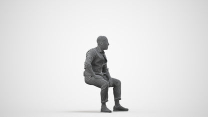 photogrammetry 3D man business sitting, realistic human model archviz FBX, wireframe side view