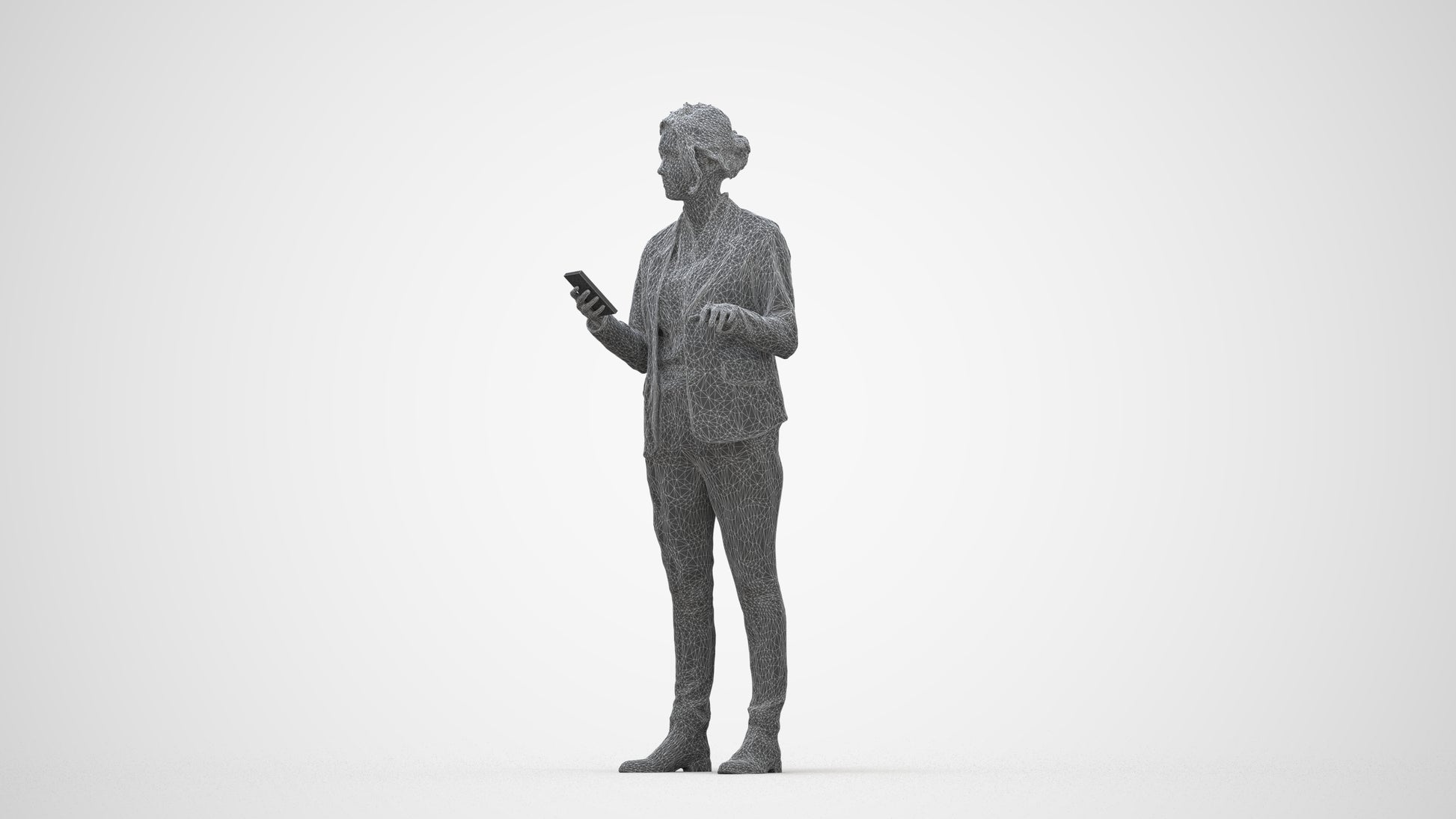 scanned 3D woman business, photogrammetry people for Enscape and V-Ray, wireframe back view