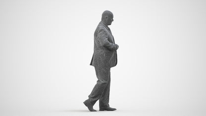 3D human model senior man business mix, photogrammetry scanned person for archviz, wireframe side view