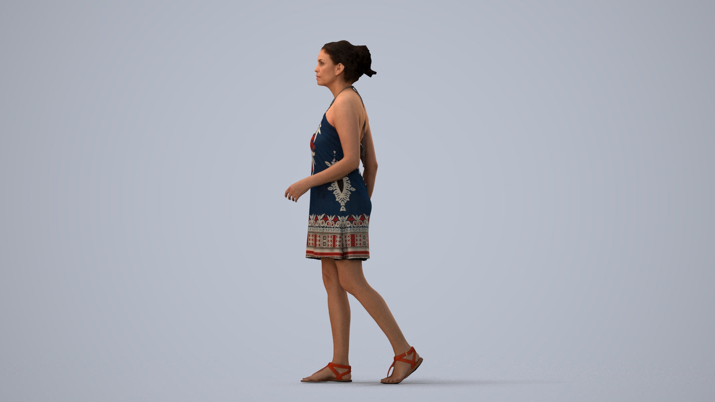 realistic 3D people woman walking, render-ready for V-Ray and Corona, FBX OBJ, three-quarter view render