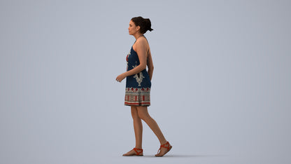 realistic 3D people woman walking, render-ready for V-Ray and Corona, FBX OBJ, three-quarter view render