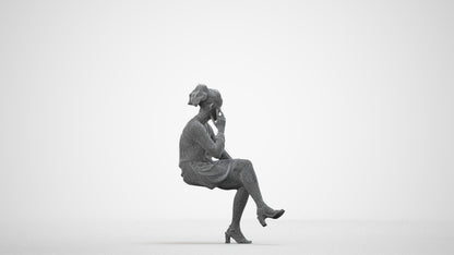 3D people model woman casual sitting, scanned human for 3ds Max rendering, wireframe side view