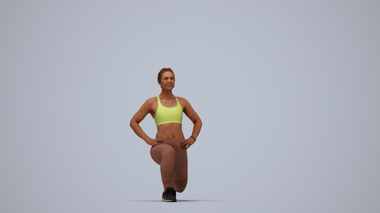 realistic 3D human woman sport, archviz people FBX OBJ for Blender, top-down view render