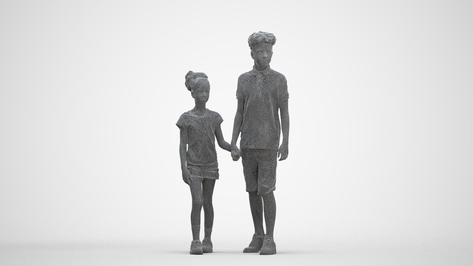3D human model girl casual kids, photogrammetry scanned person for archviz, three-quarter front view render