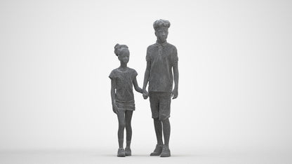 3D human model girl casual kids, photogrammetry scanned person for archviz, three-quarter front view render