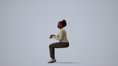 scanned 3D woman casual sitting, photogrammetry people for Enscape and V-Ray, three-quarter view render
