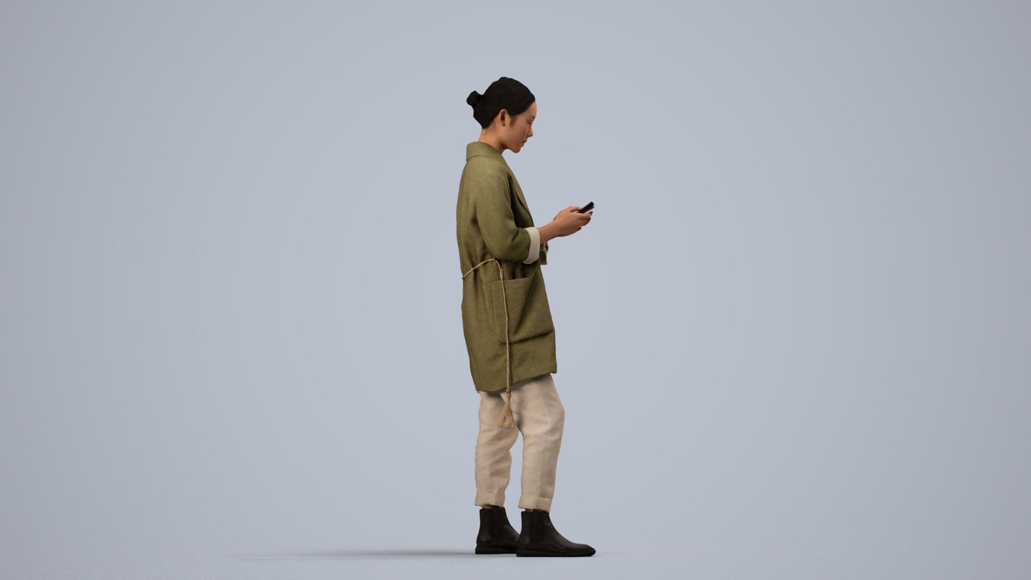 realistic 3D people woman casual standing, render-ready for V-Ray and Corona, FBX OBJ, side view render