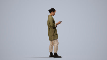 realistic 3D people woman casual standing, render-ready for V-Ray and Corona, FBX OBJ, side view render